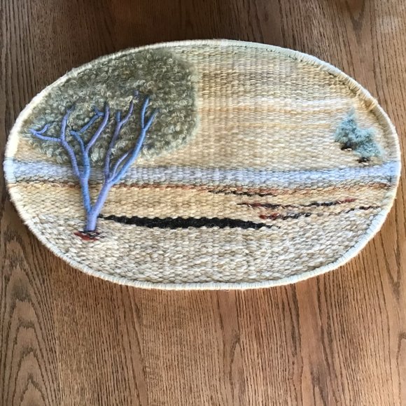 Vintage 70's Handmade Woven Fiber Hanging Wall Art Tree of Life Scene - Picture 4 of 9